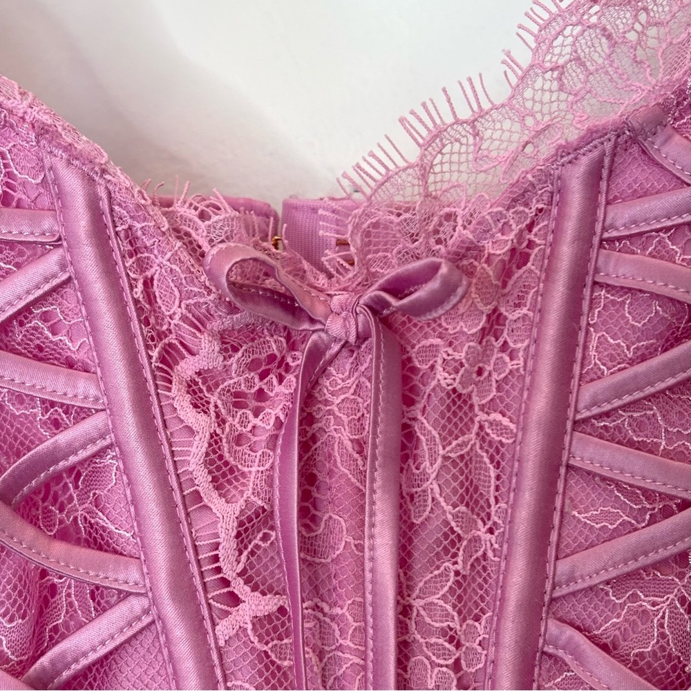 Victoria's Secret Dream Angels Lace Up Corset Top Lilac Chiffon Size M - DD - Picture 6 of 12